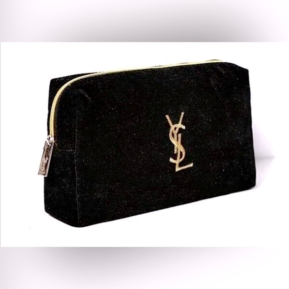 Yves Saint Laurent Handbags - YSL Yves Saint Laurent Trousse Black Gold Velvet Bag Pouch Wristlet Cosm…
